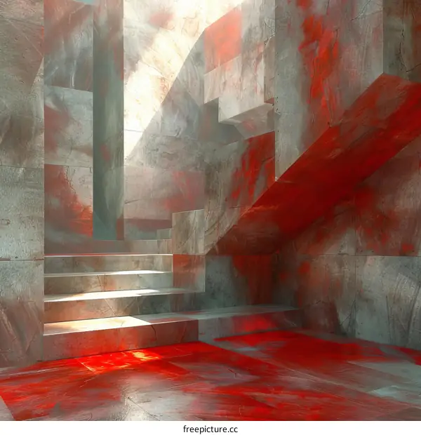 Red and Gray Abstract Concrete Interior