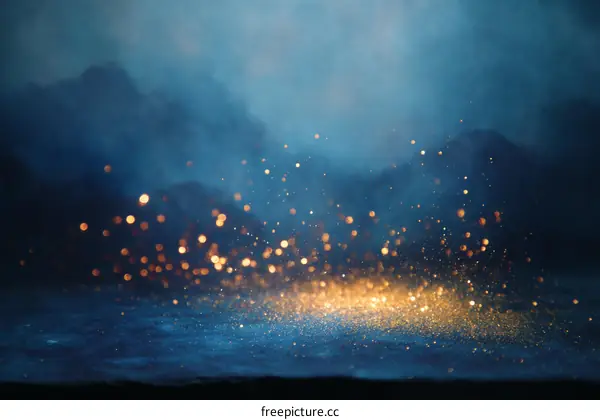 Sparkling Blue Background with Golden Light
