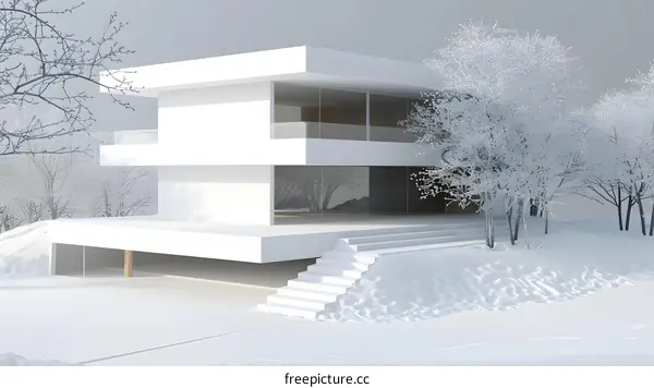 Minimalist Modern House Design in Winter Landscape