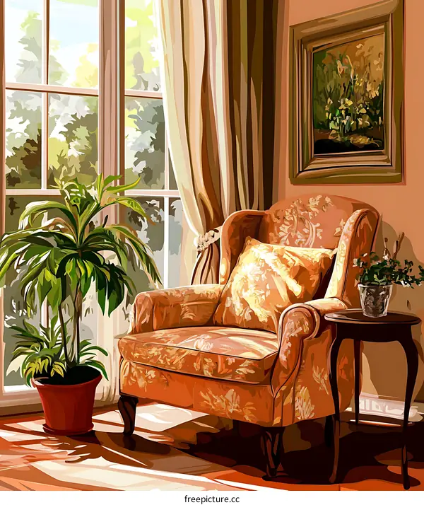 Comfortable Armchair in a Sunny Living Room