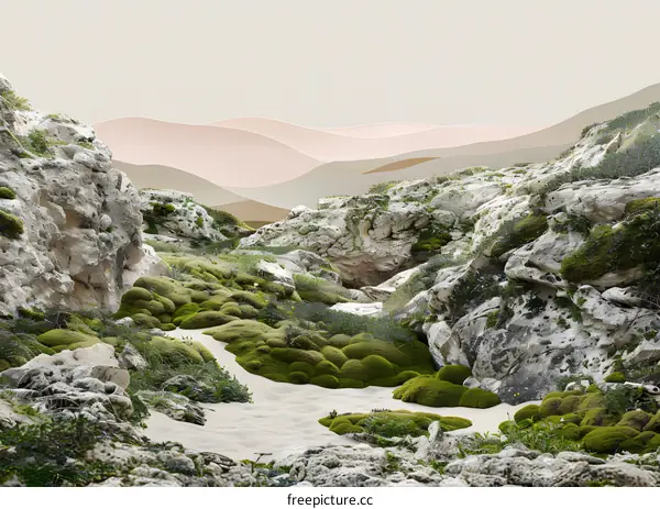 Minimalist Green Hills Landscape Abstract Art