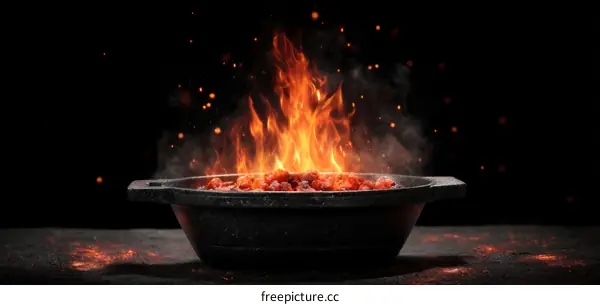 Burning Charcoal in a Cast Iron Bowl
