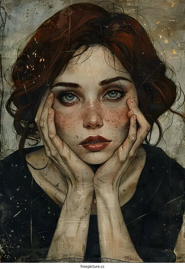 Portrait of a Woman with Freckles and Red Hair