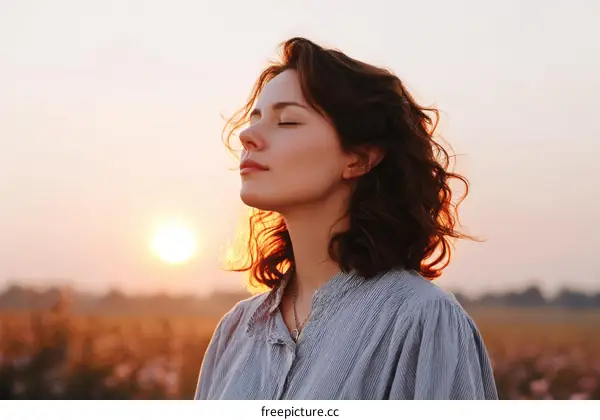 Woman at Sunset Serenity