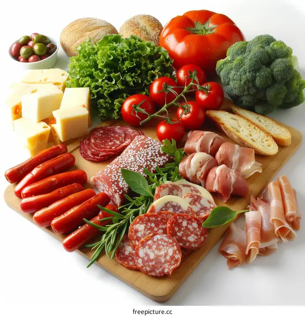 Italian Meat and Cheese Board with Olives and Vegetables