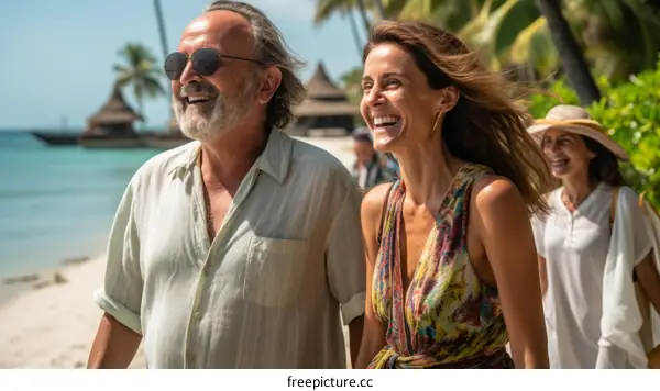 Happy multigenerational family walking on beach