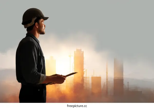 Construction Worker Overseeing Urban Development Project