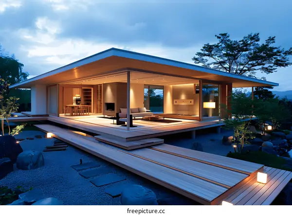 Modern Japanese Style House with a Zen Garden