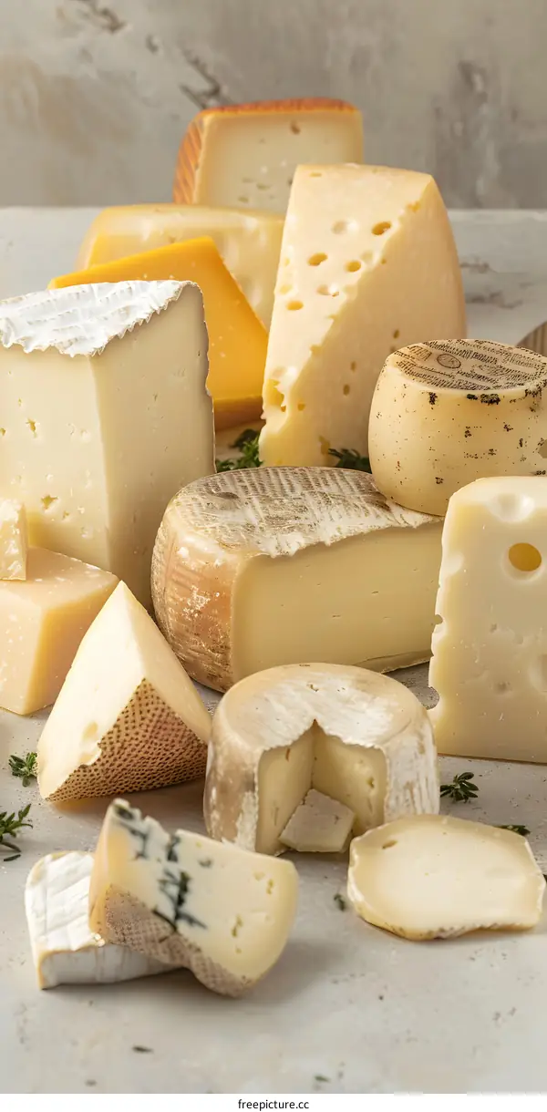 Assortment of Different Kinds of Cheese on a White Background