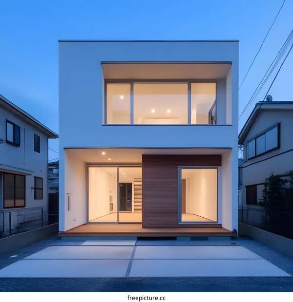 Modern Two Story House With Wooden Siding And Large Windows