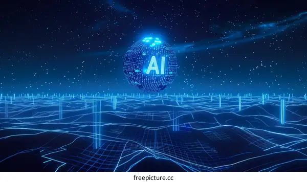 Blue Digital Globe with AI Text