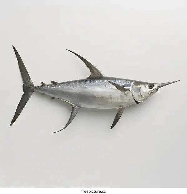 A large swordfish displayed on a white background