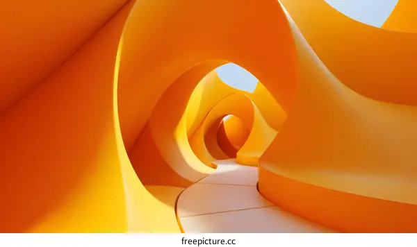 Abstract Yellow Curved Shapes 3D Illustration