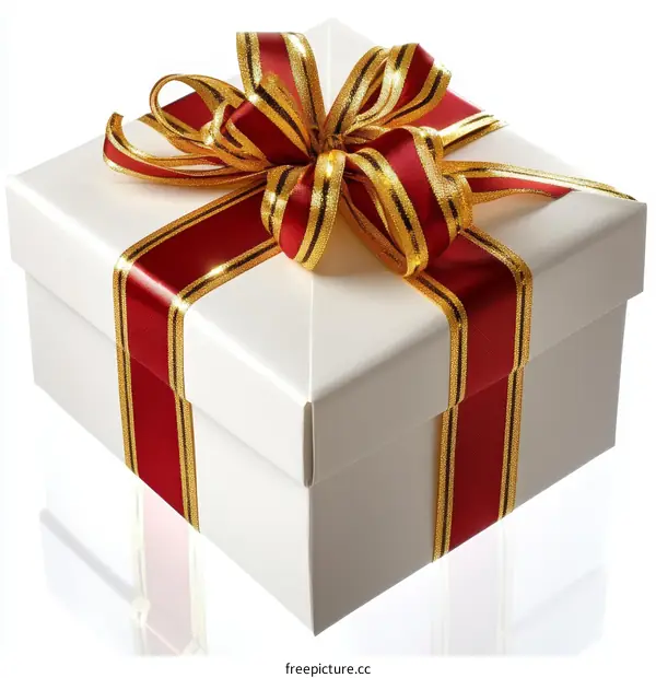 White Gift Box with Red and Gold Ribbon
