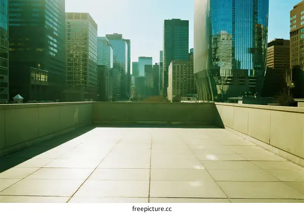 Urban Rooftop with Modern High-Rise Buildings in Distance