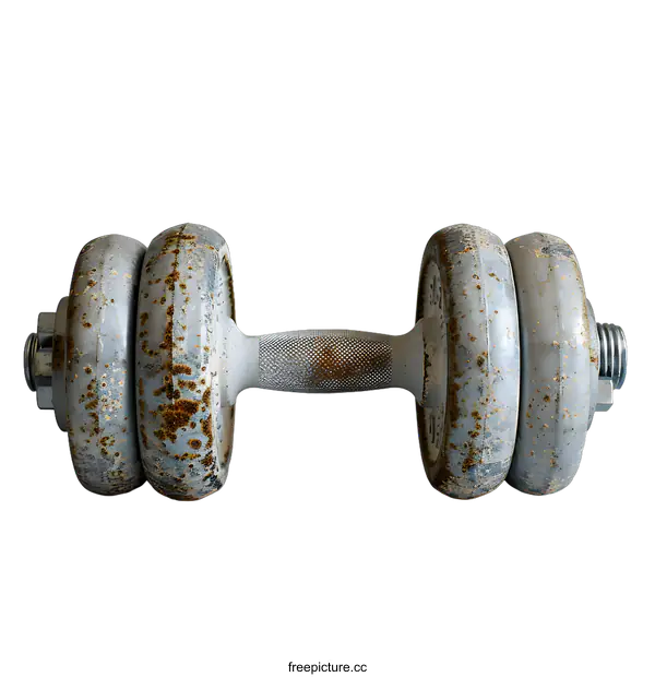 [Transparent Background PNG]Rusty old dumbbell on gray background