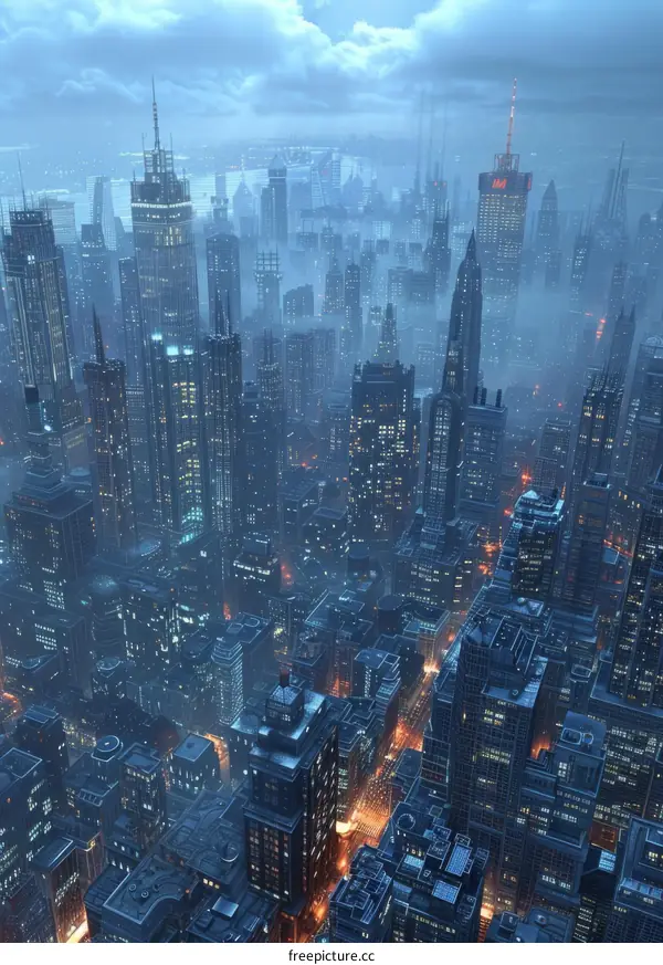 Futuristic City Night Skyline with Skyscrapers