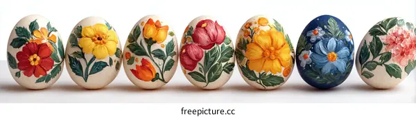 Colorful Hand-Painted Easter Eggs with Floral Designs