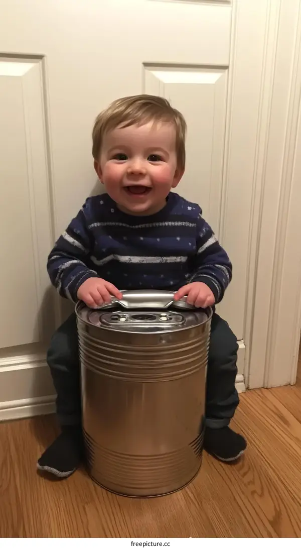 Baby Sitting on a Large Can