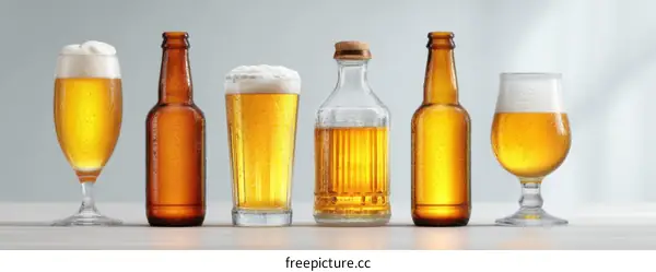 Variety of Beer Bottles and Glasses