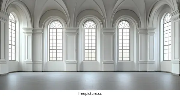 Empty White Room With Arched Windows