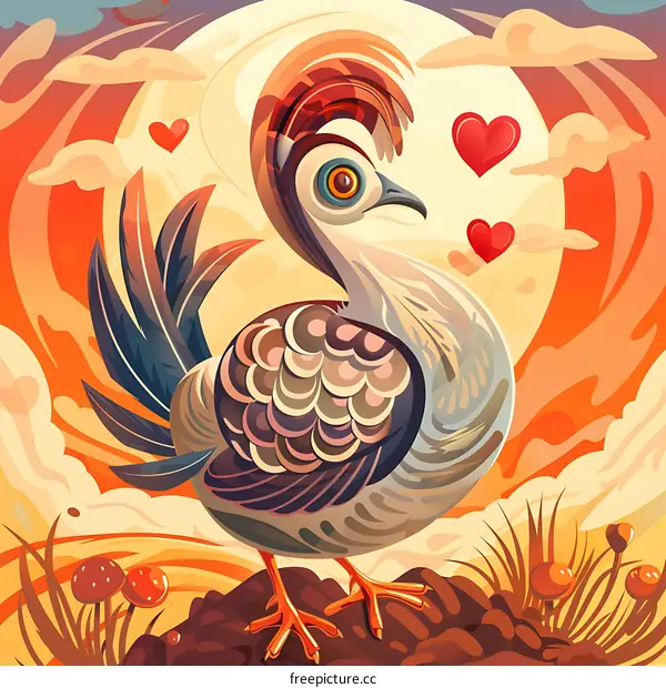 Cute Cartoon Bird With Hearts