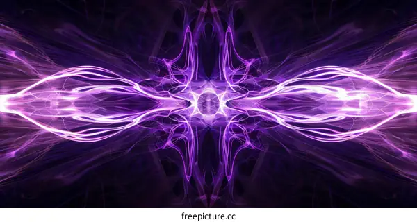 Purple abstract fractal light curves forming a butterfly shape