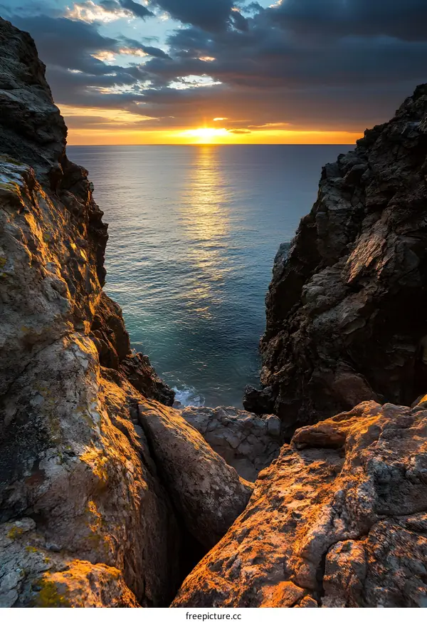 Sunset View Through Rocky Cliffs