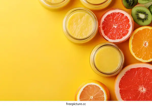 Freshly Squeezed Citrus Juice on Yellow Background