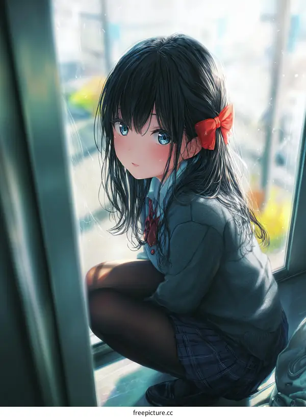 Anime Girl at Window Illustration