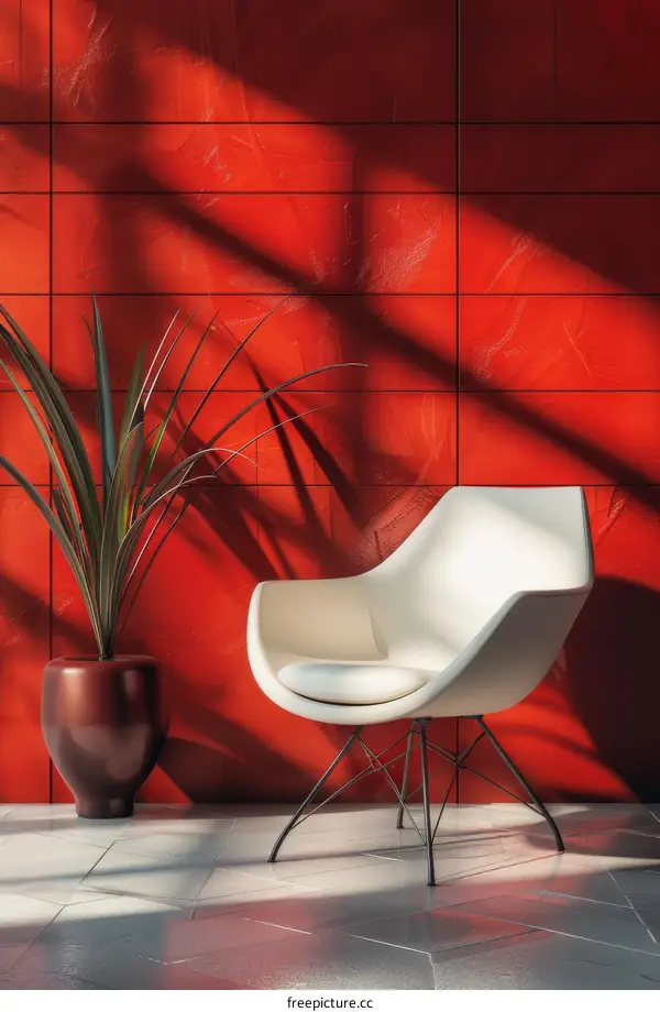 Modern Red Wall Interior Design with White Chair