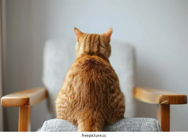 Orange Tabby Cat Sitting on a Chair with Back to Camera