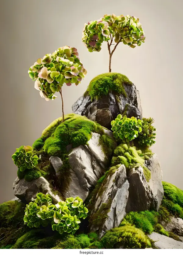 Green Trees Growing on a Stone Mountain