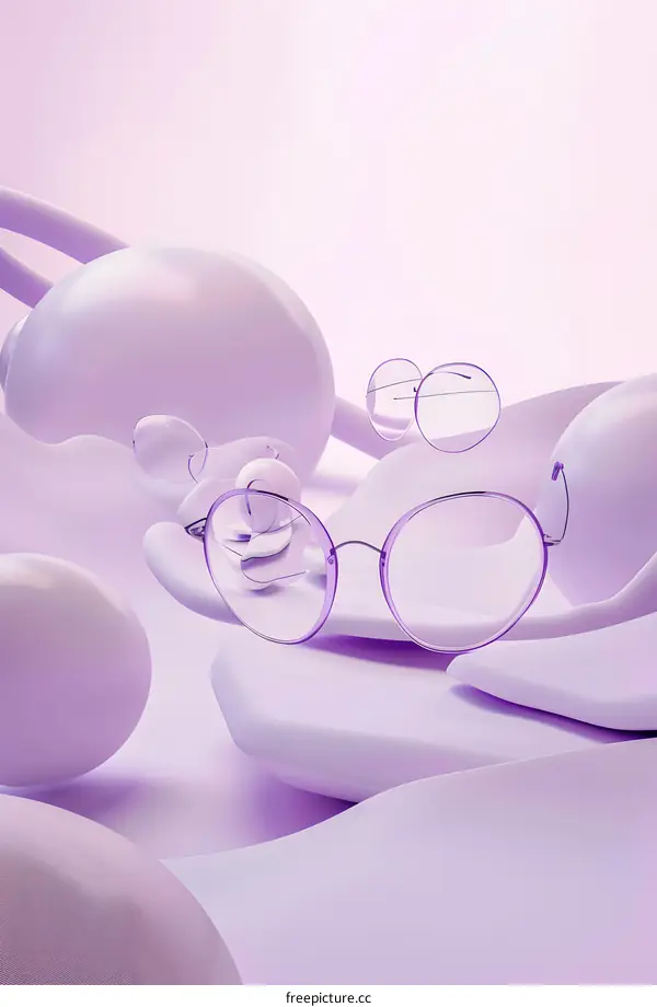 purple plastic frame glasses on purple abstract background