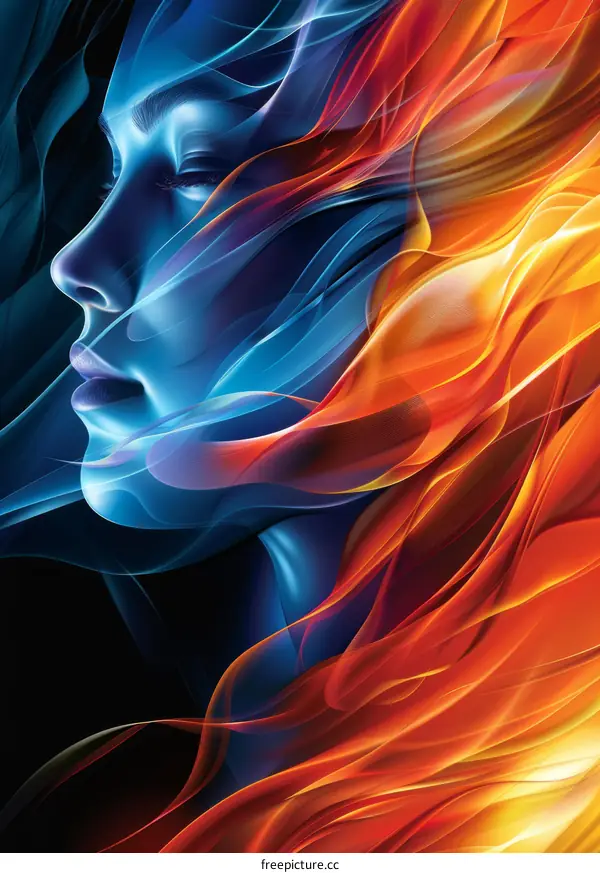 Abstract Flames and Woman Face Portrait