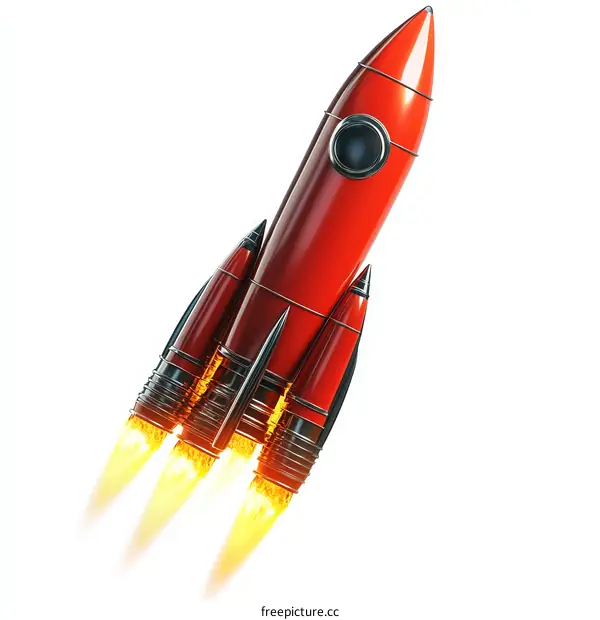 Red Rocket Launching into Space Illustration