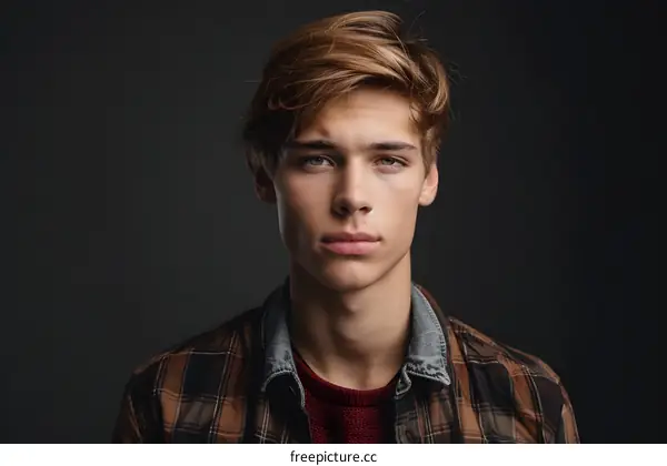 Portrait of Young Man Wearing Plaid Shirt