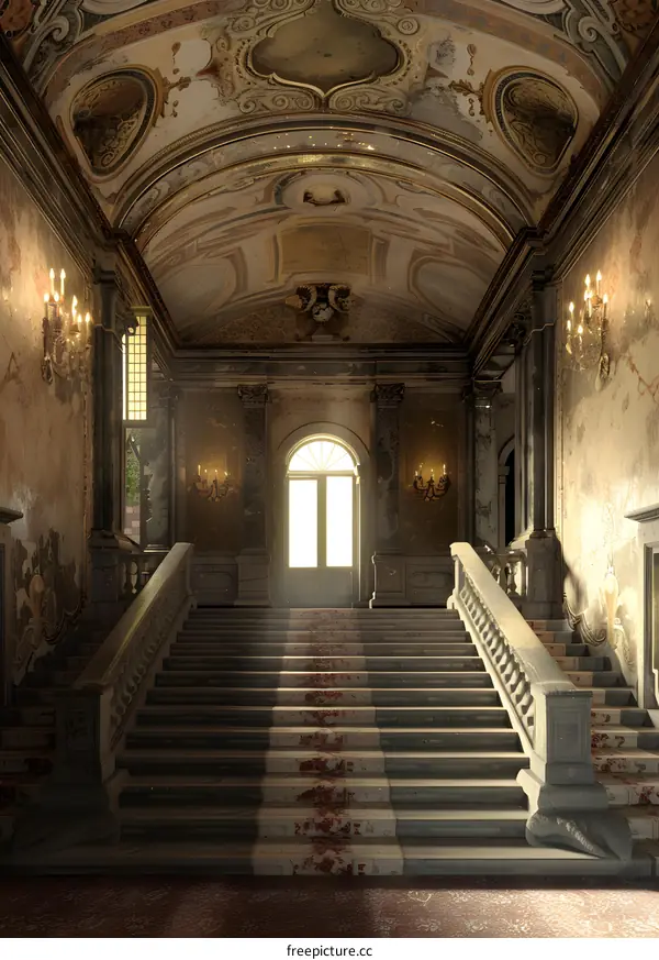 Vintage Stone Staircase in an Old Building Interior
