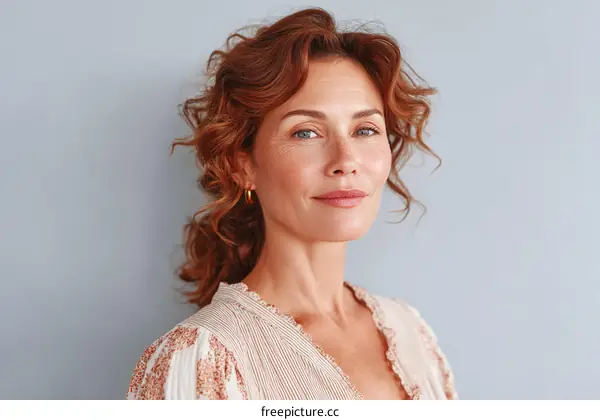 Portrait of a Beautiful Woman with Red Curly Hair