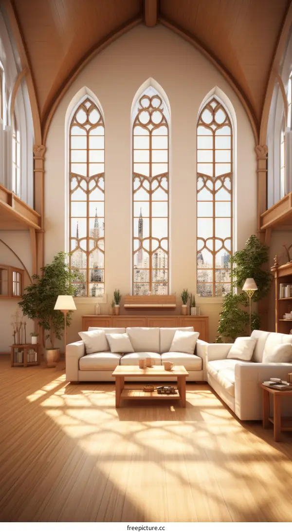 Virtual Church Interior with Stained Glass Windows
