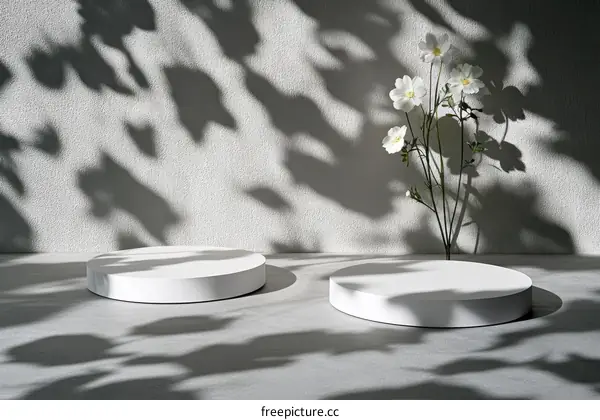 White Round Display Pod with Floral Arrangement