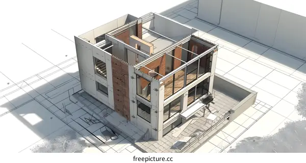Modern Building Architectural Drawing Illustration