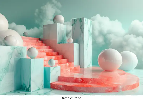 Abstract Geometric Scene with Marble and Balls