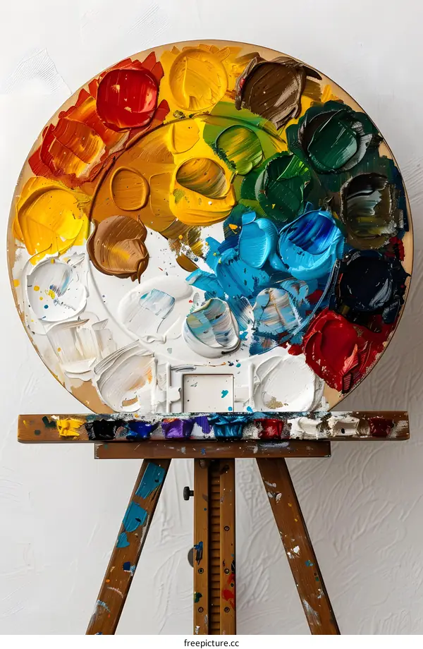 colorful oil paints on a wooden palette