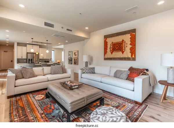 Modern Living Room Interior Design with Two Sofas