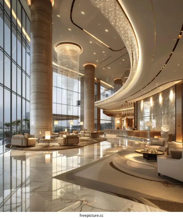 Modern Hotel Lobby Interior Design with Elegant Lighting