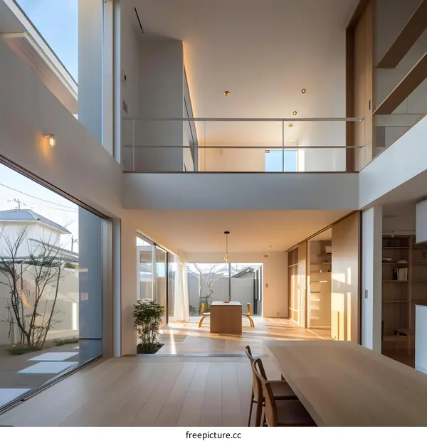 Modern Minimalist Home Interior Design with Wooden Floor and Large Windows