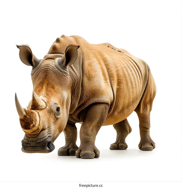 A rhinoceros is standing on a white background