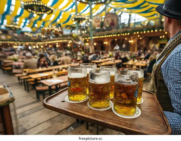 Oktoberfest Beer Garden Crowd and Servers