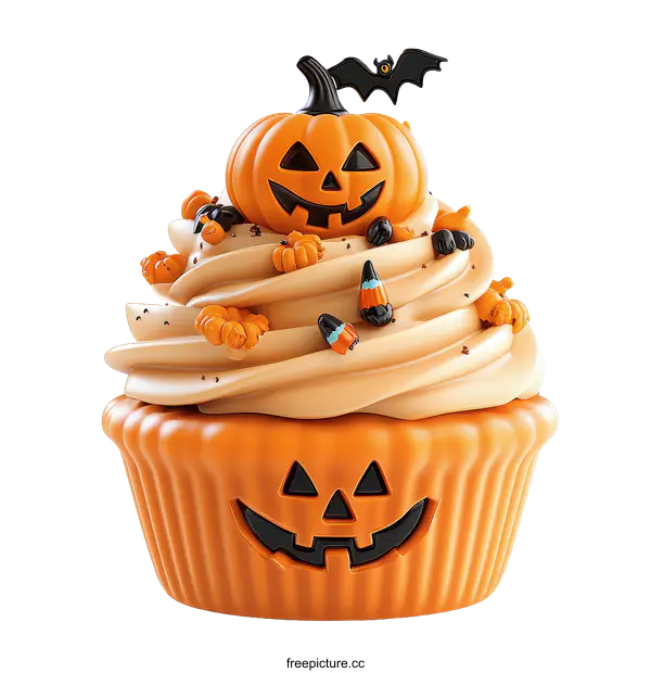 [Transparent Background PNG]Halloween Pumpkin Cupcake Illustration